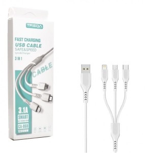 Treqa Καλώδιο Φόρτισης 3 σε 1 USB to Lightning-Type-C-Μicro USB