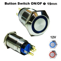 Διακόπτης Μπουτόν ON/OFF 19mm με LED 12V