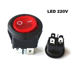 Μίνι διακόπτης Round Rocker με ενδεικτικό LED 220V ON-OFF 4 επαφές