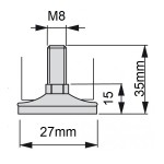 Ρυθμιζόμενο Βιδωτό πόδι Επίπλων με βίδα M8 27x20mm - Silver